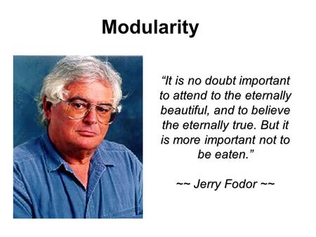 Modularity “It is no doubt important to attend to the eternally beautiful, and to believe the eternally true. But it is more important not to be eaten.”