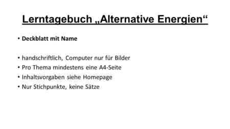 Lerntagebuch „Alternative Energien“
