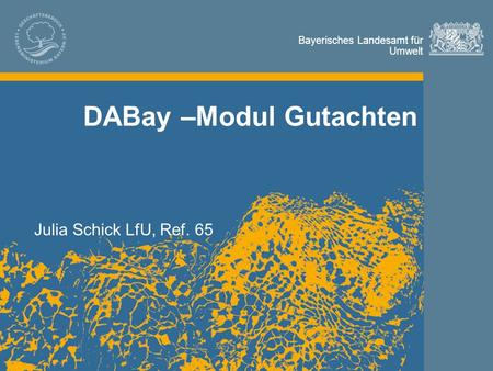 Bayerisches Landesamt für Umwelt Bayerisches Landesamt für Umwelt DABay –Modul Gutachten Julia Schick LfU, Ref. 65.