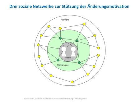 Drei soziale Netzwerke zur Stützung der Änderungsmotivation Quelle: Wahl, Diethelm: Kontaktstudium Erwachsenenbildung – PH Weingarten Plenum Tandem Kleingruppe.