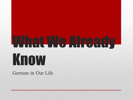 What We Already Know German in Our Life. Wie sagt man…