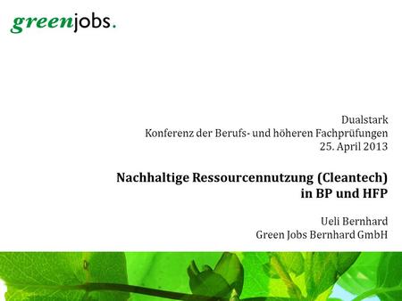 Nachhaltige Ressourcennutzung (Cleantech) in BP und HFP