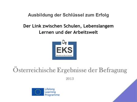 Österreichische Ergebnisse der Befragung 2013 Ausbildung der Schlüssel zum Erfolg Der Link zwischen Schulen, Lebenslangem Lernen und der Arbeitswelt.
