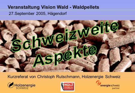 Veranstaltung Vision Wald - Waldpellets 27.September 2005, Hägendorf Kurzreferat von Christoph Rutschmann, Holzenergie Schweiz.