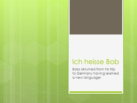 Ich heisse Bob Bobs returned from his trip to Germany having learned a new language!