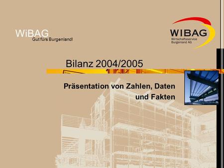 WiBAG Gut fürs Burgenland! Bilanz 2004/2005 Präsentation von Zahlen, Daten und Fakten.