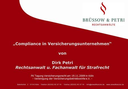 „Compliance in Versicherungsunternehmen“ von Dirk Petri Rechtsanwalt u