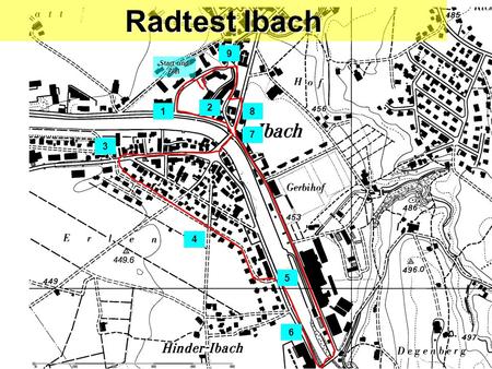 Radtest Ibach 9 Start und Ziel 2 1 8 7 3 4 5 6.