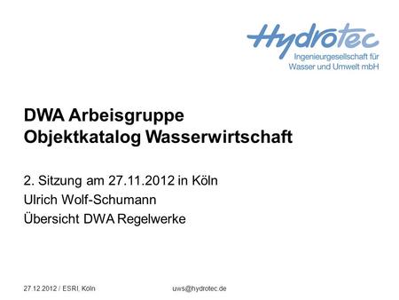DWA Arbeisgruppe Objektkatalog Wasserwirtschaft