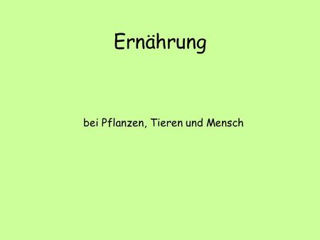 Ernährung bei Pflanzen, Tieren und Mensch.