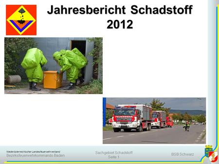 Niederösterreichischer Landesfeuerwehrverband Bezirksfeuerwehrkommando Baden BSB Schwarz Sachgebiet Schadstoff Seite 1 Jahresbericht Schadstoff 2012.