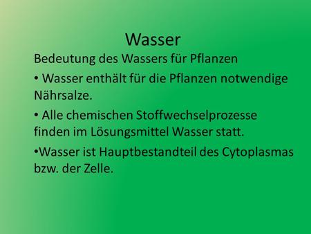 Wasser Bedeutung des Wassers für Pflanzen