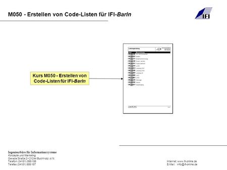 Kurs M050 - Erstellen von Code-Listen für IFI-BarIn