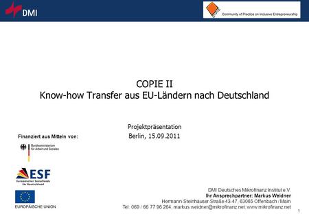COPIE II Know-how Transfer aus EU-Ländern nach Deutschland