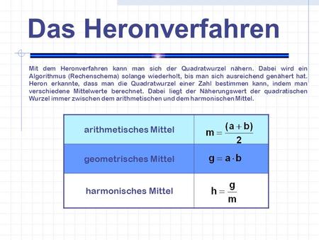 Das Heronverfahren arithmetisches Mittel geometrisches Mittel