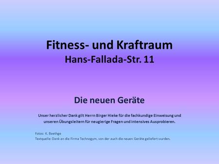 Fitness- und Kraftraum Hans-Fallada-Str. 11