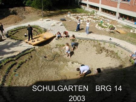 SCHULGARTEN BRG 14 2003. Die Geschichte: Bis 2002 war der Schulgarten der berühmte weiße Fleck auf der Landkarte, die SchülerInnen durften ihn nicht nutzen,