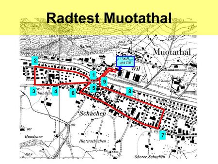Hea / 21.02.06 Radtest Muotathal 1 2 3 5 6 7 84 9 Start und Ziel.