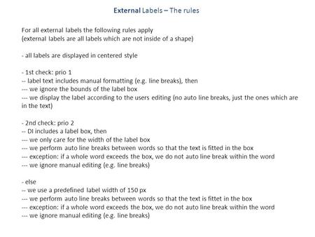 External Labels – The rules For all external labels the following rules apply (external labels are all labels which are not inside of a shape) - all labels.
