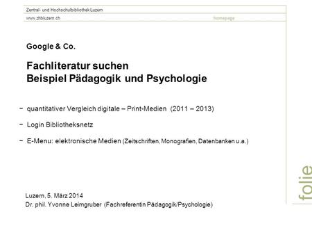 Google & Co. Fachliteratur suchen Beispiel Pädagogik und Psychologie