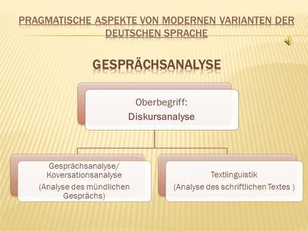 Oberbegriff: Diskursanalyse Gesprächsanalyse/ Koversationsanalyse