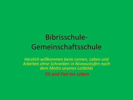 Bibrisschule- Gemeinschaftsschule Herzlich willkommen beim Lernen, Leben und Arbeiten ohne Schranken in Niveaustufen nach dem Motto unseres Leitbilds Fit.