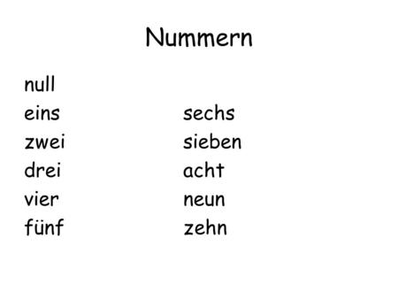 Nummern null einssechs zweisieben dreiacht vierneun fünfzehn.