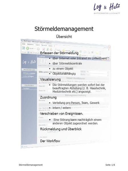 Störmeldemanagement Übersicht Erfassen der Störmeldung Visualisierung