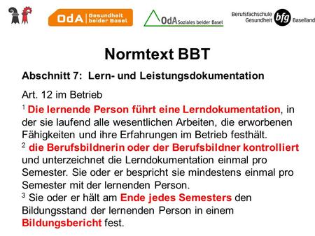 Normtext BBT Abschnitt 7: Lern- und Leistungsdokumentation