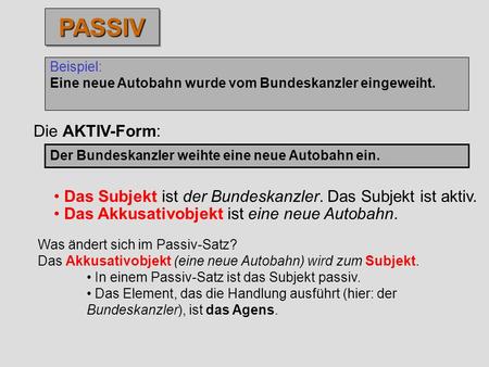 PASSIV Die AKTIV-Form: