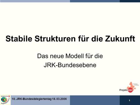 1 10. JRK-Bundesdelegiertentag 18. 03.2006 Stabile Strukturen für die Zukunft Das neue Modell für die JRK-Bundesebene.