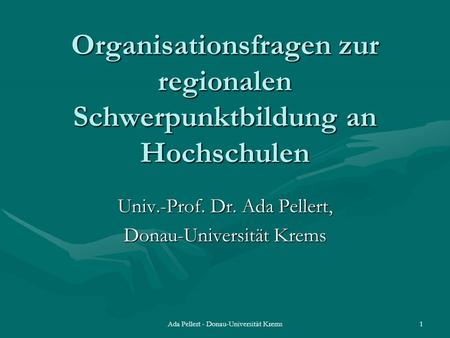Organisationsfragen zur regionalen Schwerpunktbildung an Hochschulen