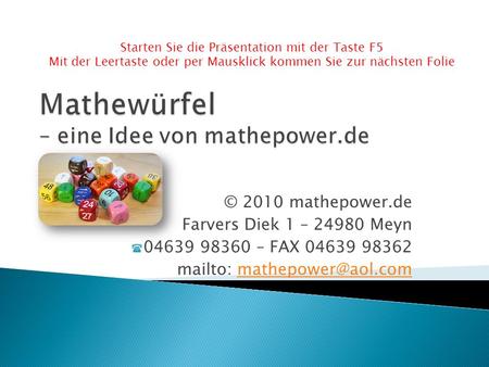 Mathewürfel – eine Idee von mathepower.de