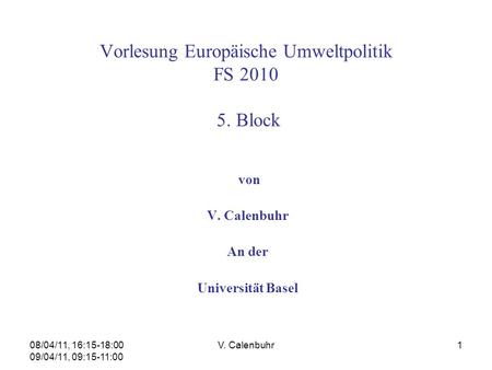 Vorlesung Europäische Umweltpolitik FS Block