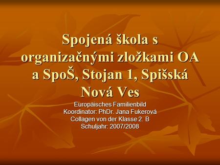 Spojená škola s organizačnými zložkami OA a SpoŠ, Stojan 1, Spišská Nová Ves Europäisches Familienbild Koordinator: PhDr. Jana Fukerová Collagen von der.