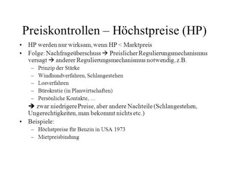 Preiskontrollen – Höchstpreise (HP)