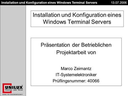 Installation und Konfiguration eines Windows Terminal Servers
