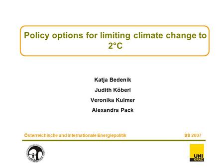 Policy options for limiting climate change to 2°C