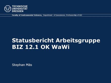 Statusbericht Arbeitsgruppe BIZ 12.1 OK WaWi
