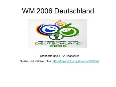 WM 2006 Deutschland Standorte und FIFA Sponsoren