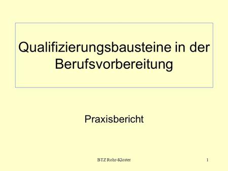 BTZ Rohr-Kloster1 Qualifizierungsbausteine in der Berufsvorbereitung Praxisbericht.