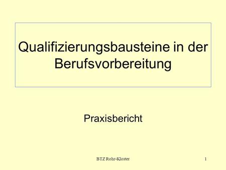 BTZ Rohr-Kloster1 Qualifizierungsbausteine in der Berufsvorbereitung Praxisbericht.