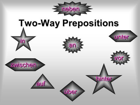 Two-Way Prepositions in an unter zwischen vor auf über hinter neben.