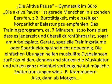 „Die Aktive Pause“ – Gymnastik im Büro