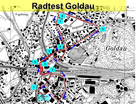 Radtest Goldau 6 7 5 8 4 9 3 2 1 Start und Ziel.