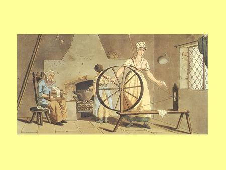 A woman spinning by hand in her own home in the eighteenth century.