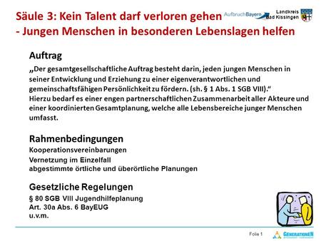 Landkreis Bad Kissingen Folie 1 Auftrag Der gesamtgesellschaftliche Auftrag besteht darin, jeden jungen Menschen in seiner Entwicklung und Erziehung zu.
