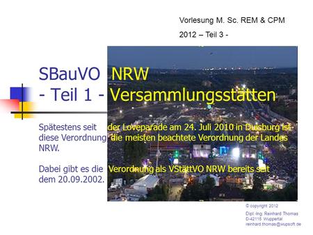 SBauVO NRW - Teil 1 - Versammlungsstätten