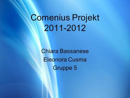 Comenius Projekt 2011-2012 Chiara Bassanese Eleonora Cusma Gruppe 5.