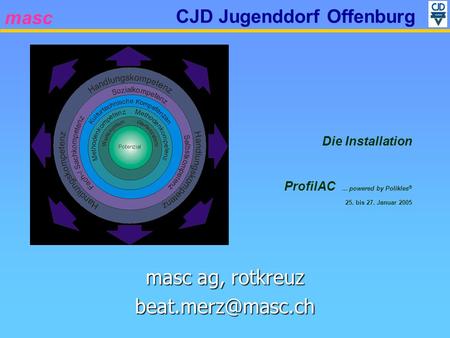 Masc CJD Jugenddorf Offenburg Die Installation ProfilAC … powered by Polikles ® 25. bis 27. Januar 2005 masc ag, rotkreuz